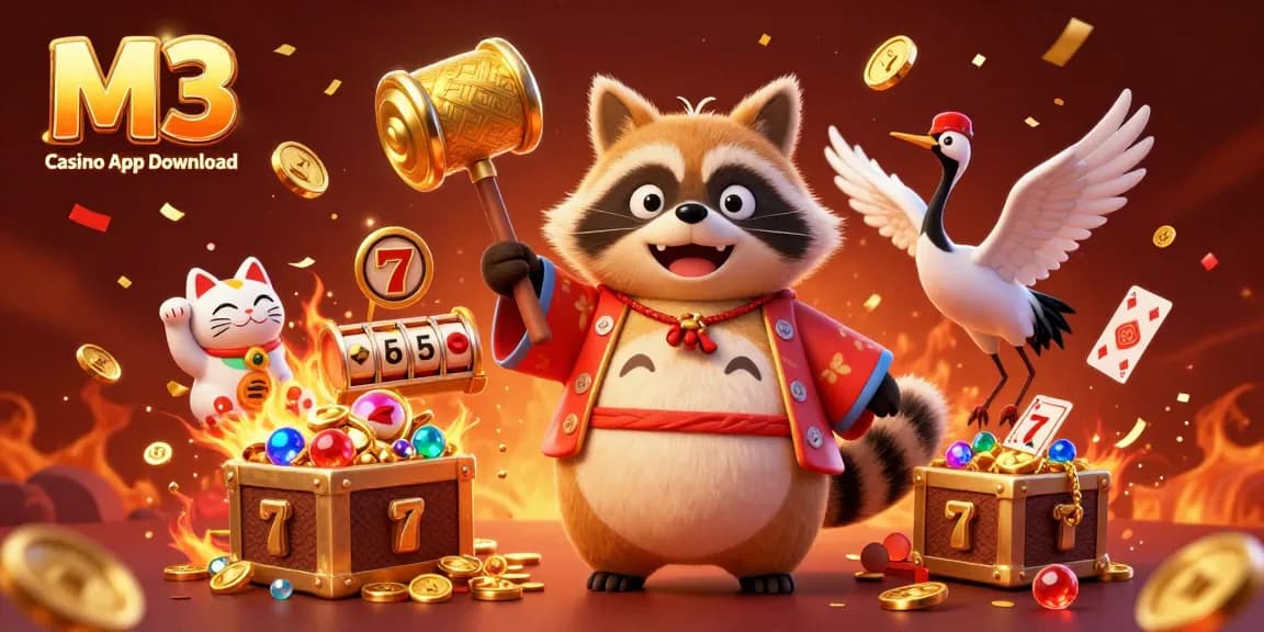 Experience the thrill of winning with M3 Casino App Download in this vibrant 3D illustration featuring playful characters.