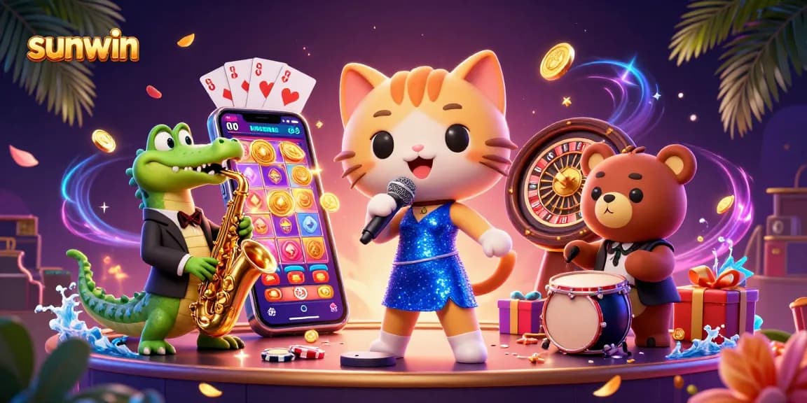 Experience thrilling wins with sunwin's vibrant casino community featuring a jazzy cat, crocodile, and bear.