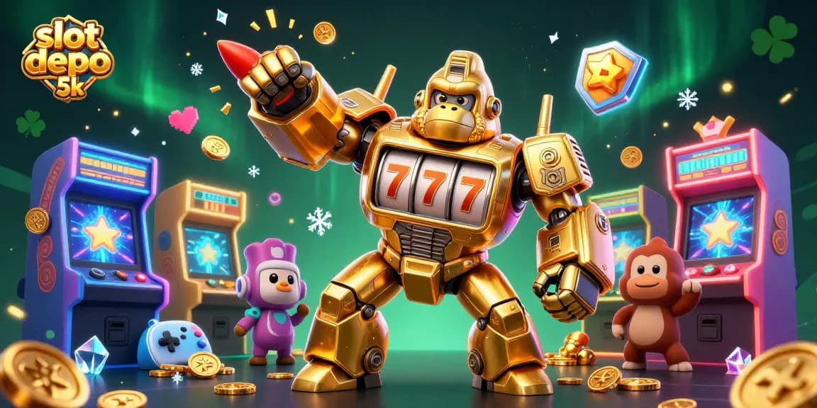 Spin the reels and win big with slot depo 5k in this vibrant casino-themed illustration!