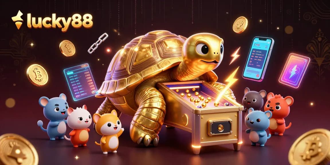 Engage with lucky88 through a vibrant 3D illustration of a colossal tortoise pinball machine.