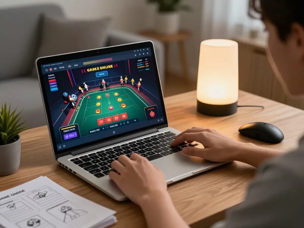 Engaging in GAME ONLINE betting strategies at home with a laptop setup.
