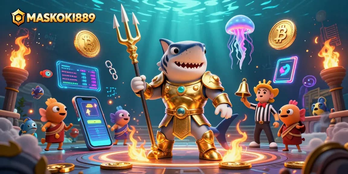 Bet on excitement and adventure with MASKOKI889, featuring a fierce shark in gladiator armor.