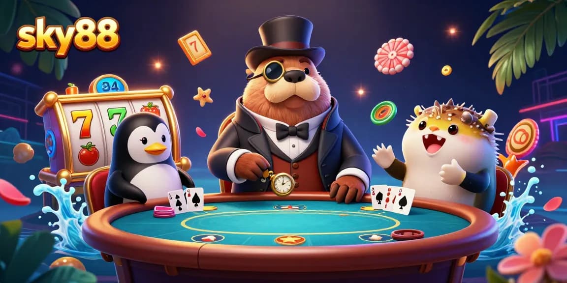 Experience thrilling moments at sky88 with poker players in a vibrant underwater casino setting.