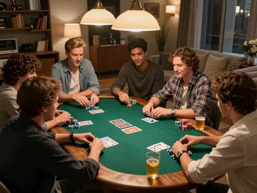 Engaged players participate in an exciting home poker game while managing their bankroll for optimal strategy, selfieplasticsurgeries.