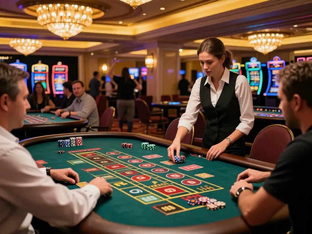 KQBD users placing bets at roulette tables in a lively casino setting.