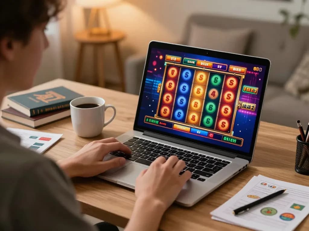 Experience GG88 online casino gaming at home with vibrant slots on screen and strategic ambiance.