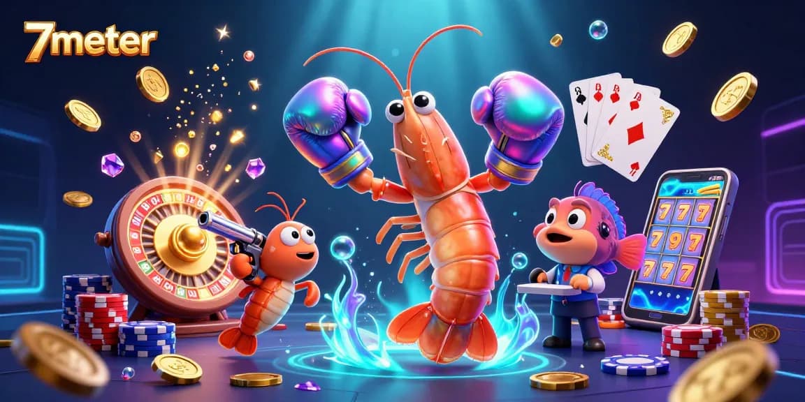7meter showcases thrilling action with our cartoon shrimp heroes in a dazzling casino scene.