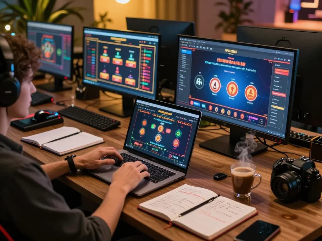 Player engaging with the MPO08 Link platform on multiple screens in a cozy gaming setup.