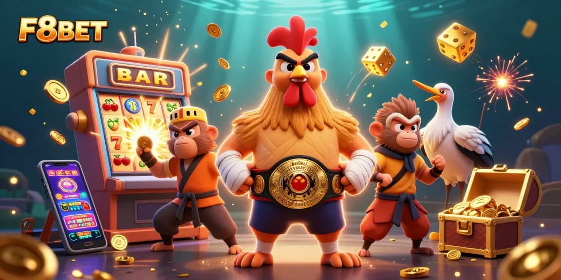Experience thrilling games with F8BET in a vibrant casino scene featuring exciting characters and energetic elements.