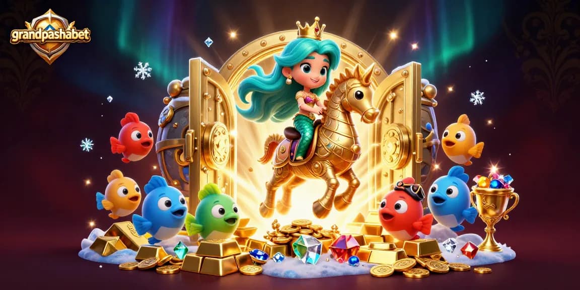 Join the exciting world of grandpashabet with colorful characters surrounded by treasures and rich casino elements.