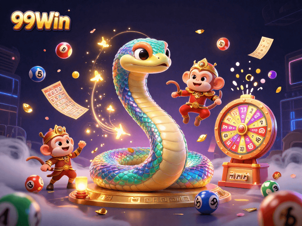 Experience the vibrant world of 99Win with colorful lottery games and captivating characters.