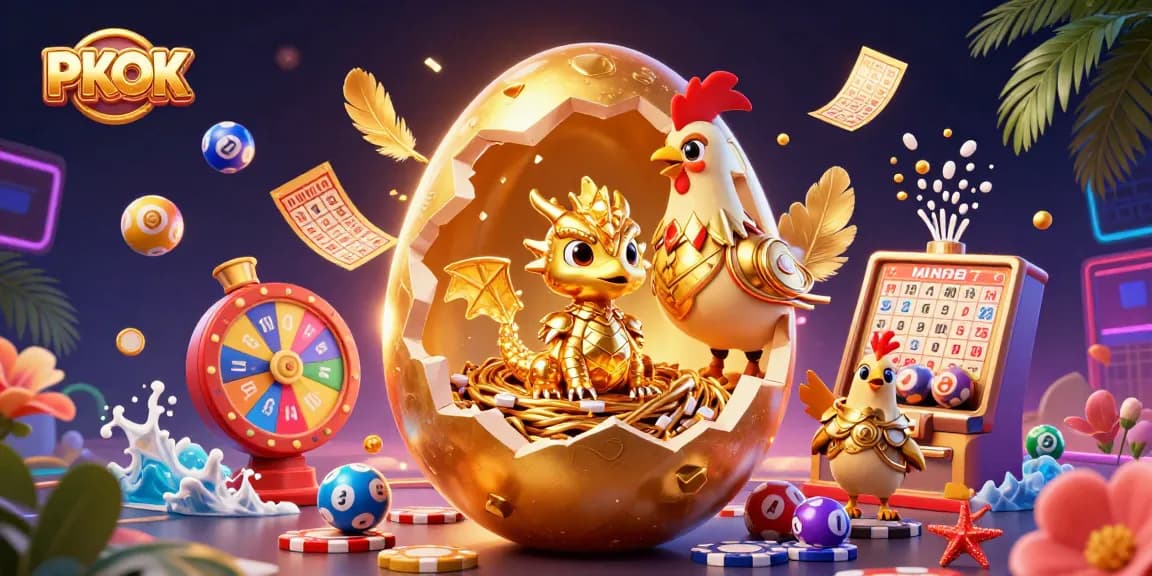 Experience the thrill of PKOK with dynamic gambling elements and golden treasures in this vibrant scene.