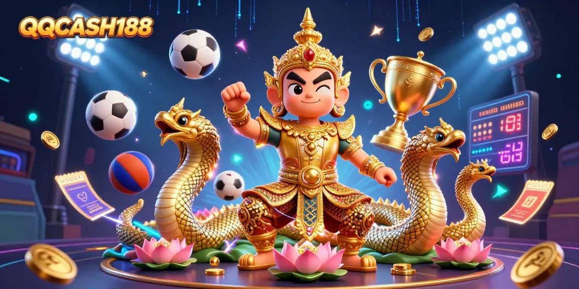 Experience fast-paced sports betting with QQCASH188, featuring vibrant characters and dynamic elements.