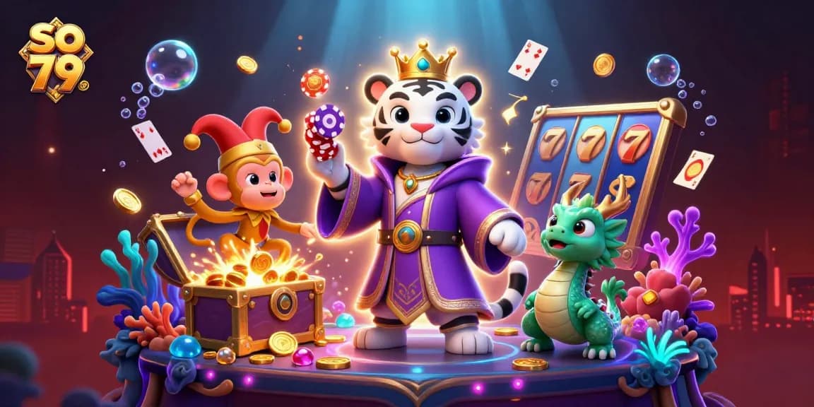 Engage in strategic gameplay with so 79 as a vibrant casino illustration featuring a decorated tiger and poker elements.