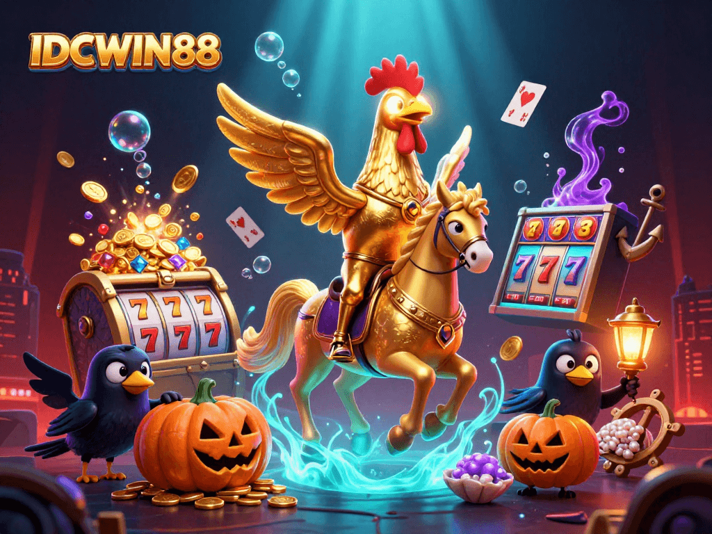 Experience thrilling gameplay with IDCWIN88 at a vibrant midnight casino scene.