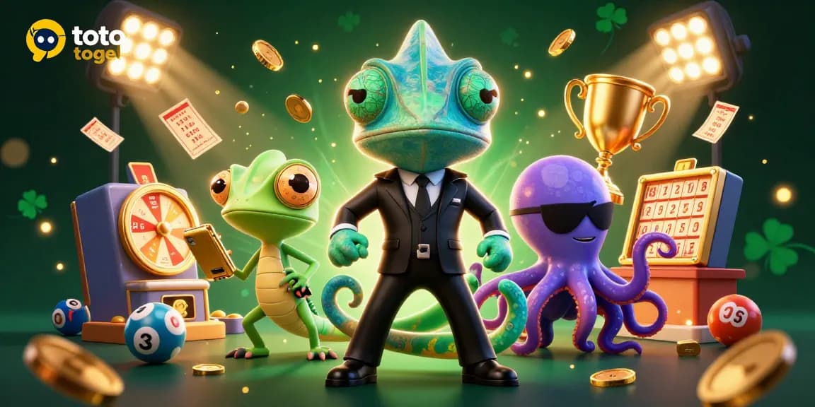 Engage with toto togel in a vibrant lottery-themed scene featuring dynamic characters and elements.