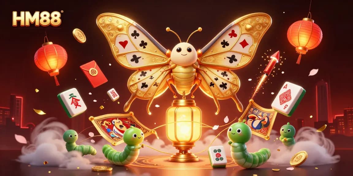Experience excitement at HM88 with a vibrant illustration of 3D casino elements and playful characters.