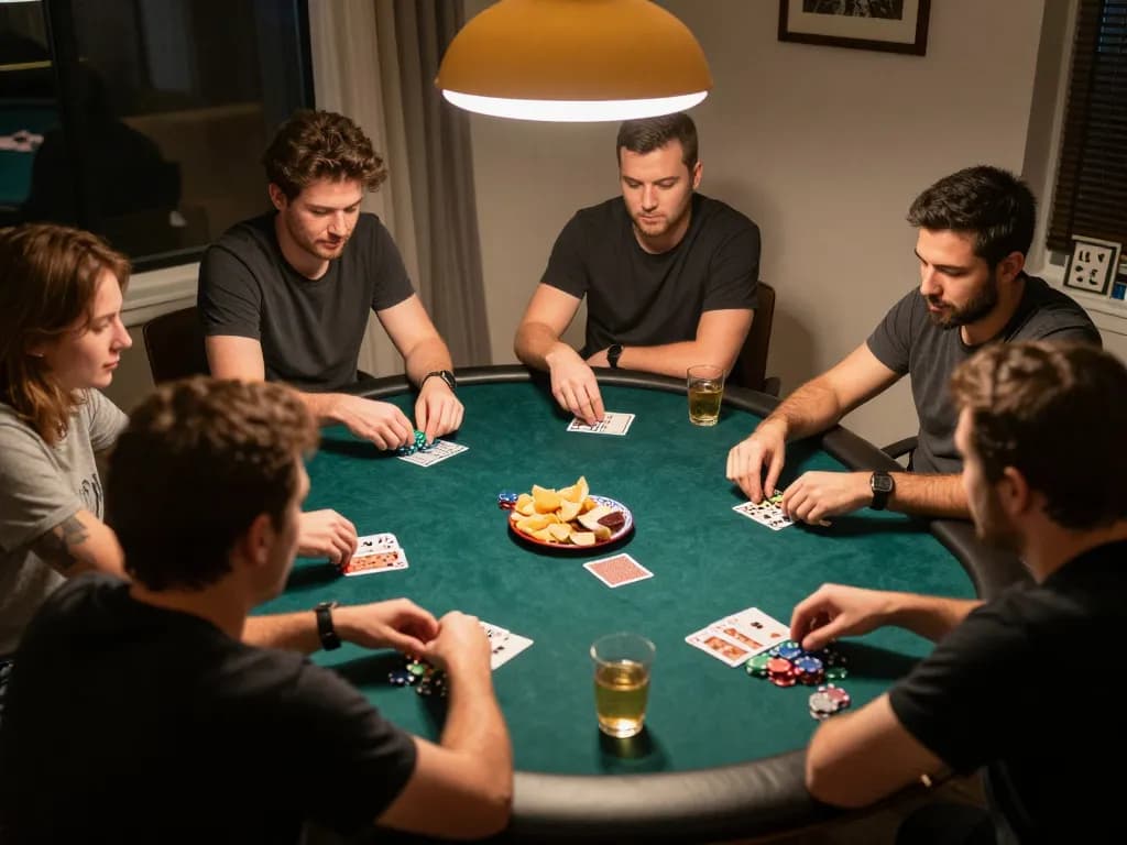 Players enjoying a friendly poker night at home, showcasing the engaging atmosphere of XX88 gaming