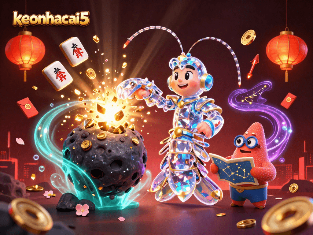 Engage with thrilling action in the vibrant world of keonhacai5 as a galactic samurai mantis shrimp battles for treasure.
