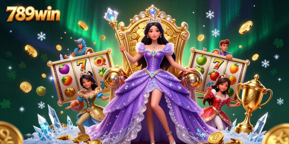 Engage in exciting gameplay with 789win, showcasing a regal scene of slots, golden coins, and vibrant casino elements.