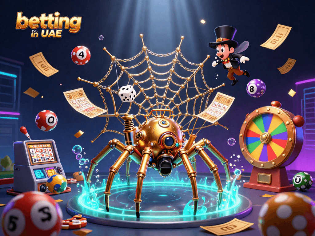 Engage with premier betting sites in UAE through vibrant lottery-themed illustration.