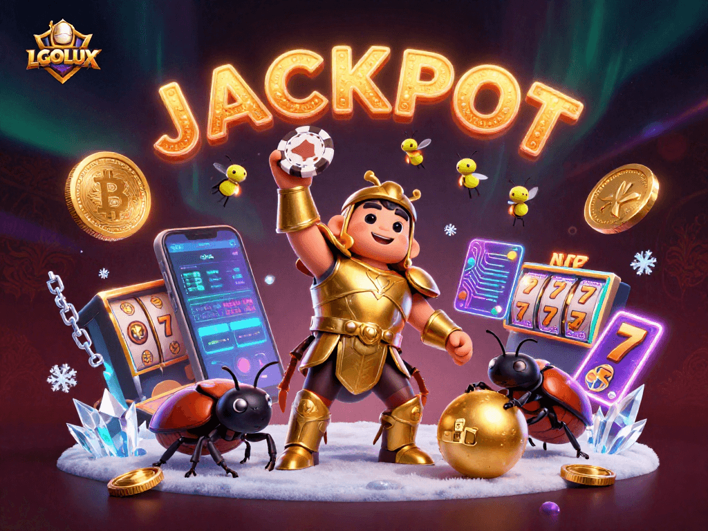 Join the casino excitement as LGOLUX celebrates a jackpot victory with vibrant 3D characters.