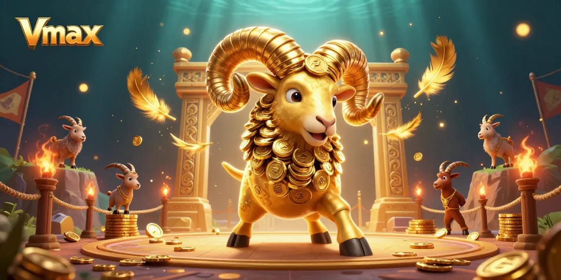Experience exciting wins with Vmax as a golden ram charges through a vivid casino scene.