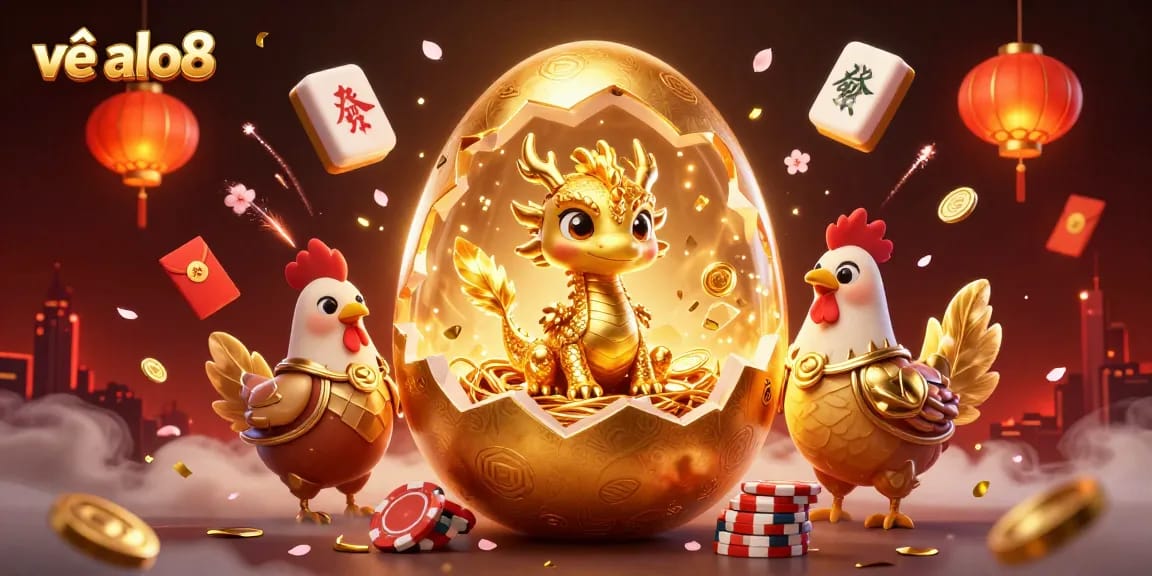 Experience elevated entertainment with về alo8, where the golden dragon guards winnings amidst poker chips and festive aspects.