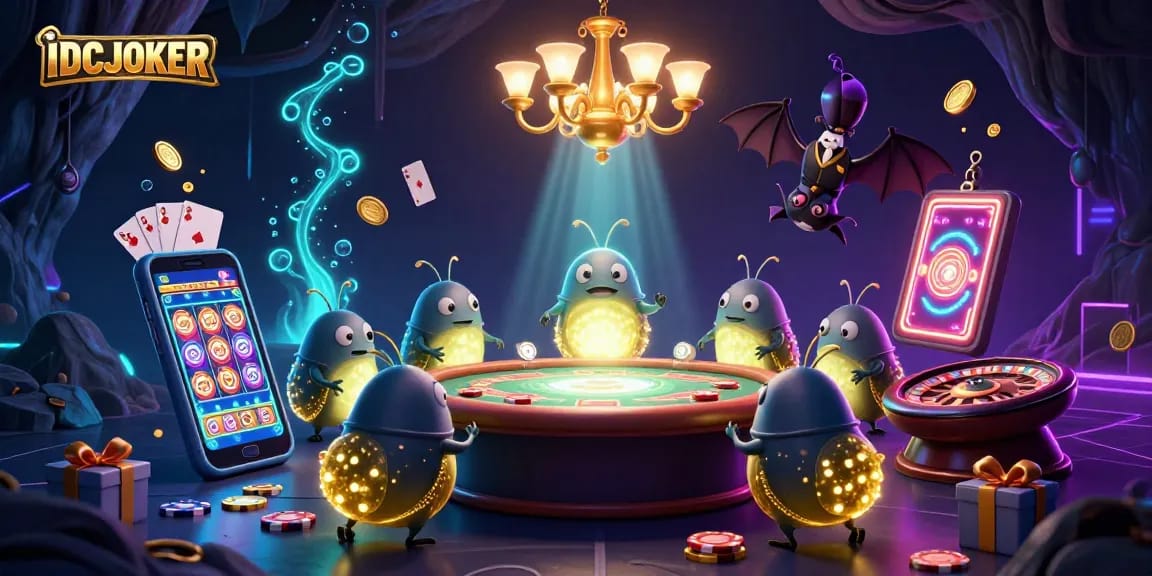 IDCJOKER offers vibrant gameplay with glowing features and engaging elements in a captivating 3D casino scene.