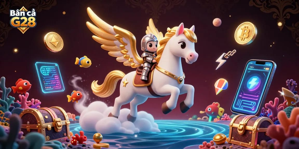 Bắn cá G28 unleashes a thrilling underwater adventure with vibrant sea creatures amidst a dynamic fishing game scene.