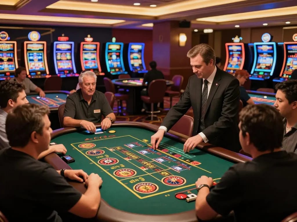 Engaged players enjoying their experience at LLWIN casino, showcasing vibrant gaming atmosphere.