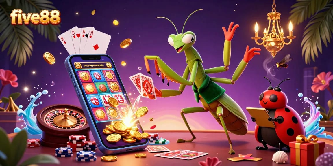 five88 offers an animated casino scene with vibrant characters and dynamic gaming elements, showcasing excitement and fun.
