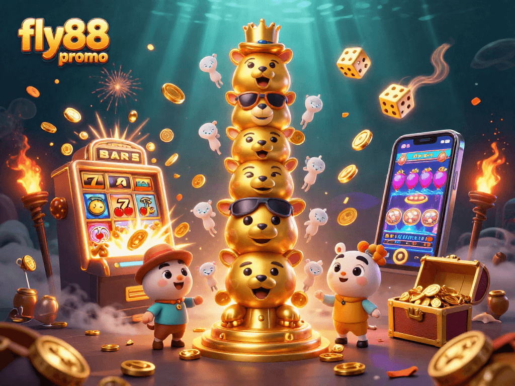 Experience the excitement of fly88 promo with a vibrant 3D illustration of a jackpot celebration.