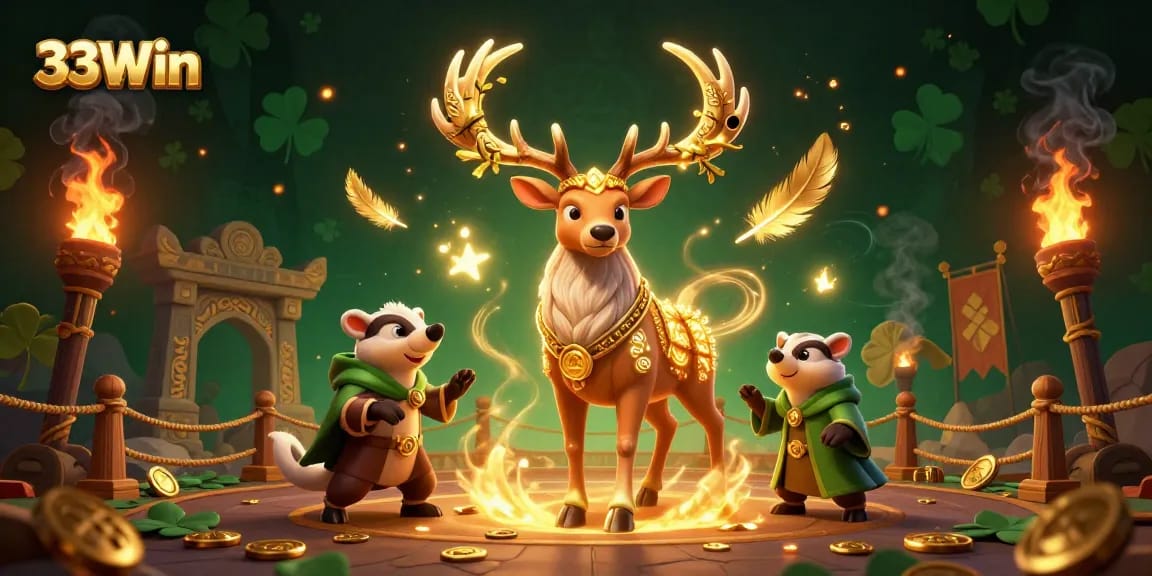 Engage in thrilling wins at 33Win with a vibrant casino scene featuring magical elements.