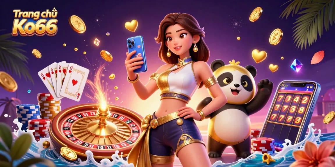 Experience Trang chủ Ko66's excitement with games and winnings in this vibrant 3D illustration.