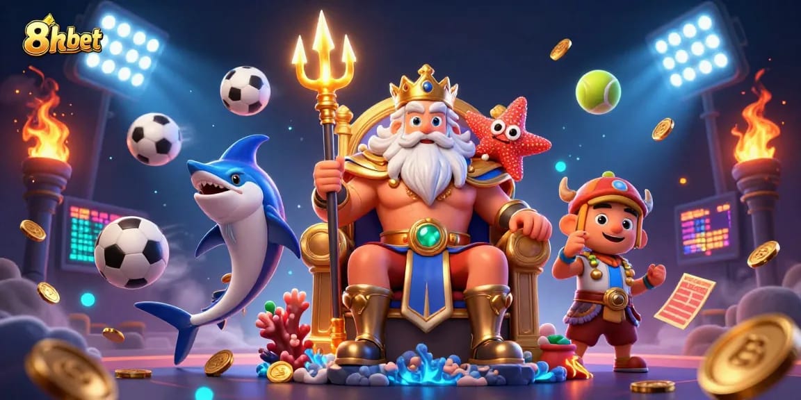 Experience thrilling action at 8xbet with vibrant casino elements, sports balls, and rewards!