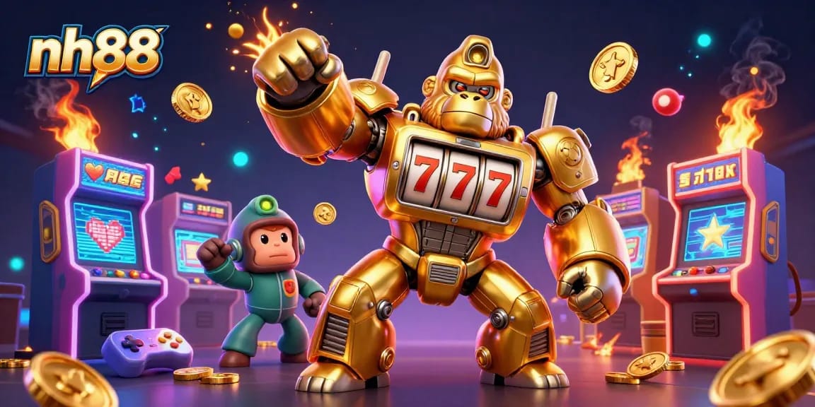 Experience thrilling games at nh88 with vibrant 3D casino illustrations showcasing dynamic slot machines and arcade fun.