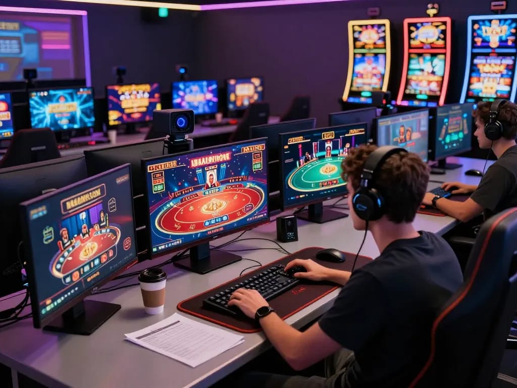 Engaging online gaming session at f8betz with multiple screens showing casino games in action