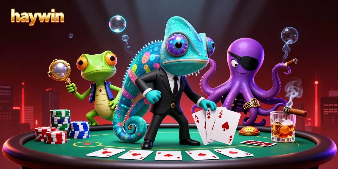 Engage in thrilling poker action with haywin's dynamic characters in a vibrant casino scene.
