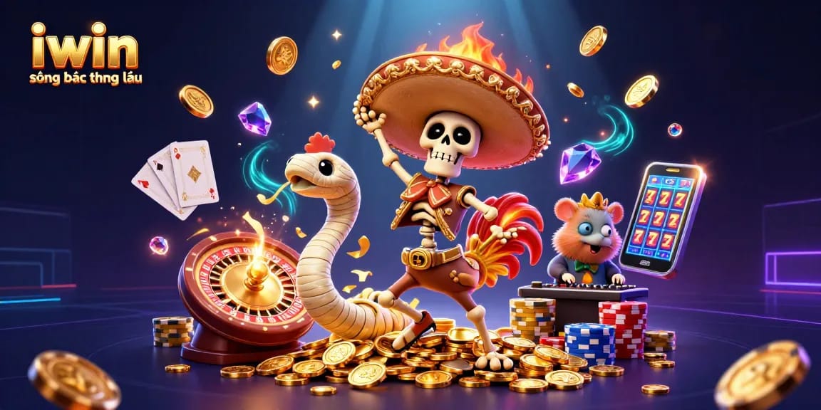 Experience exciting action at iwin sòng bạc thượng lưu with vibrant 3D characters celebrating wins and jackpots.
