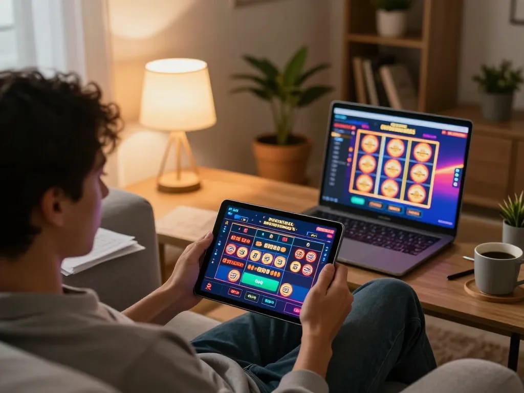 Engaging with Situs MPOID through dynamic online gaming at home, showcasing strategic play.