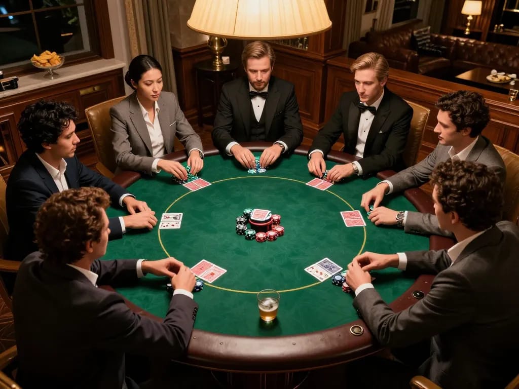 Players strategizing poker hands at home, showcasing the excitement around rokok 88.