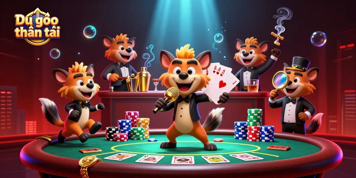 Dự đoán thần tài: Interactive 3D cartoon scene depicting hyenas in a vibrant casino atmosphere.