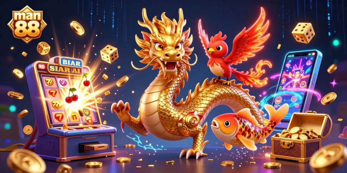 Experience thrilling wins with man 88 and captivating casino illustrations in a dynamic gaming scene.