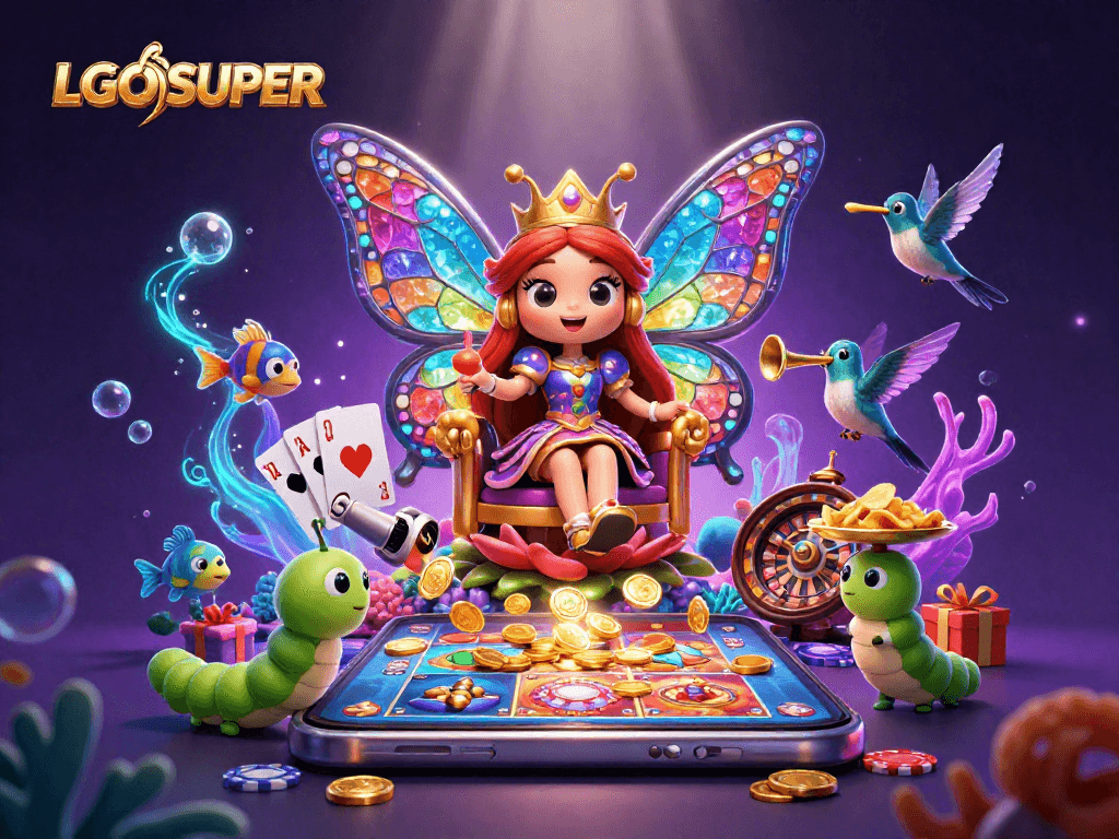 Experience thrilling underwater action with LGOSUPER's vibrant fish shooting game illustration.