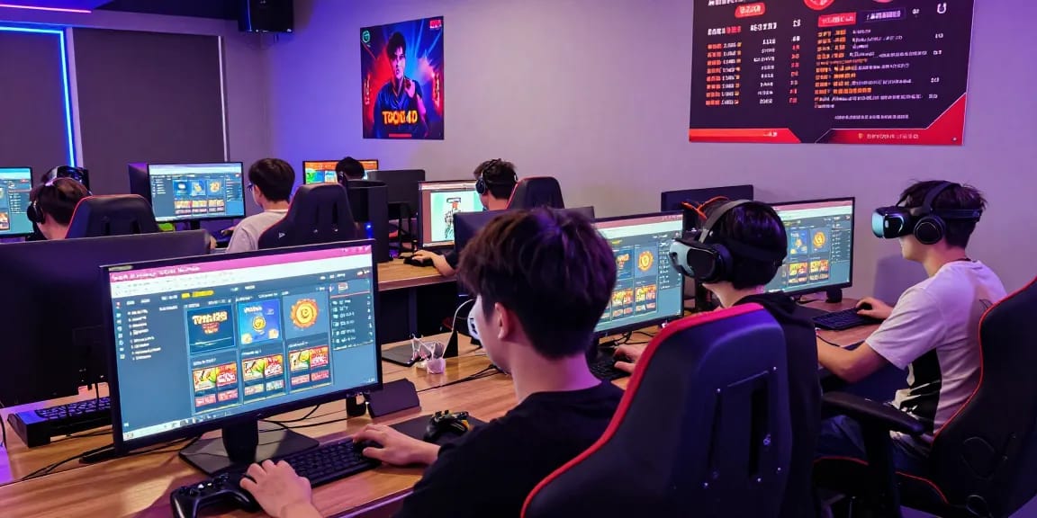 Engaged gamers exploring Link Alternatif Togel88 in a vibrant digital gaming environment.