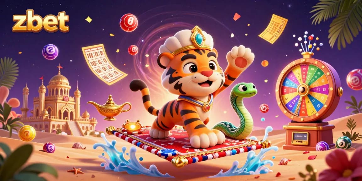 Zbet engages players with a vibrant scene of lottery excitement, featuring colorful balls and dynamic elements.