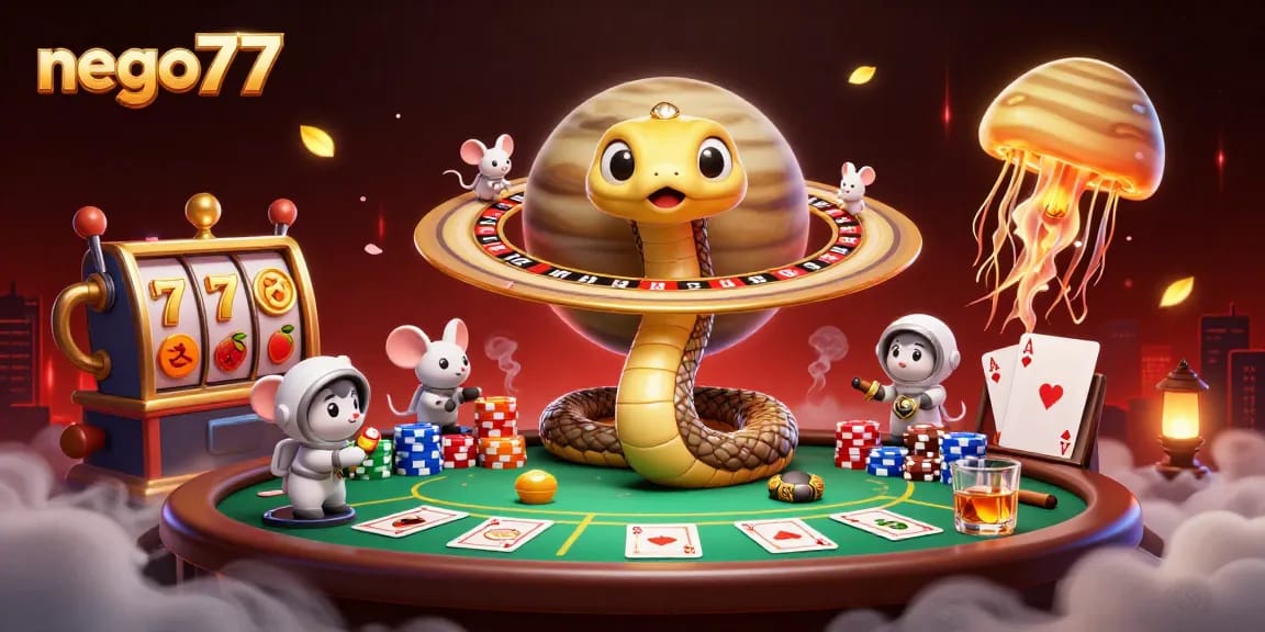 Engage in vibrant gaming action with nego77: astronauts betting on the Saturn roulette while cosmic dealer shines.