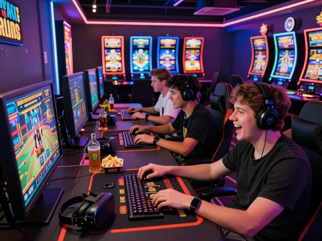 Engaging online gaming scene featuring vegasslot77 players immersed in multiplayer casino games.