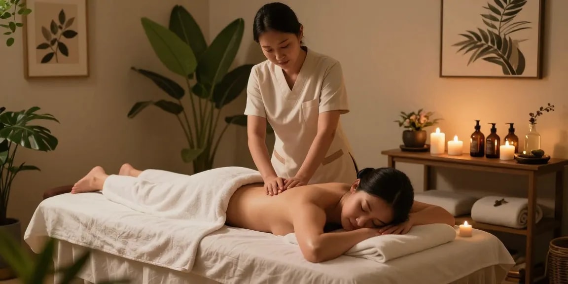 Relaxing 마포출장마사지 scene showcasing a tranquil spa environment with soothing atmosphere and calming elements.